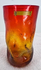 Blenko 418LC Crackled Large Dimple Glass - Tangerine - 6"