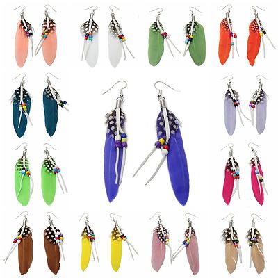 NET TOYS Indianer Ohrringe Mit Federn – Braun-schwarz, Hippie-Style, Mit Glasperlen, Für Besondere Anlässe