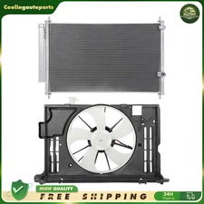 A/C Condenser & Radiator Cooling Fan Assembly For 14-19 Toyota Corolla 1.8L 2.0L