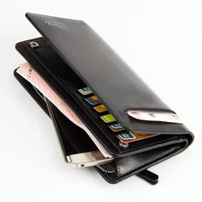Men's Long Purse Wallets Double Zipper Clutch Purse Business Large Capacity Bags