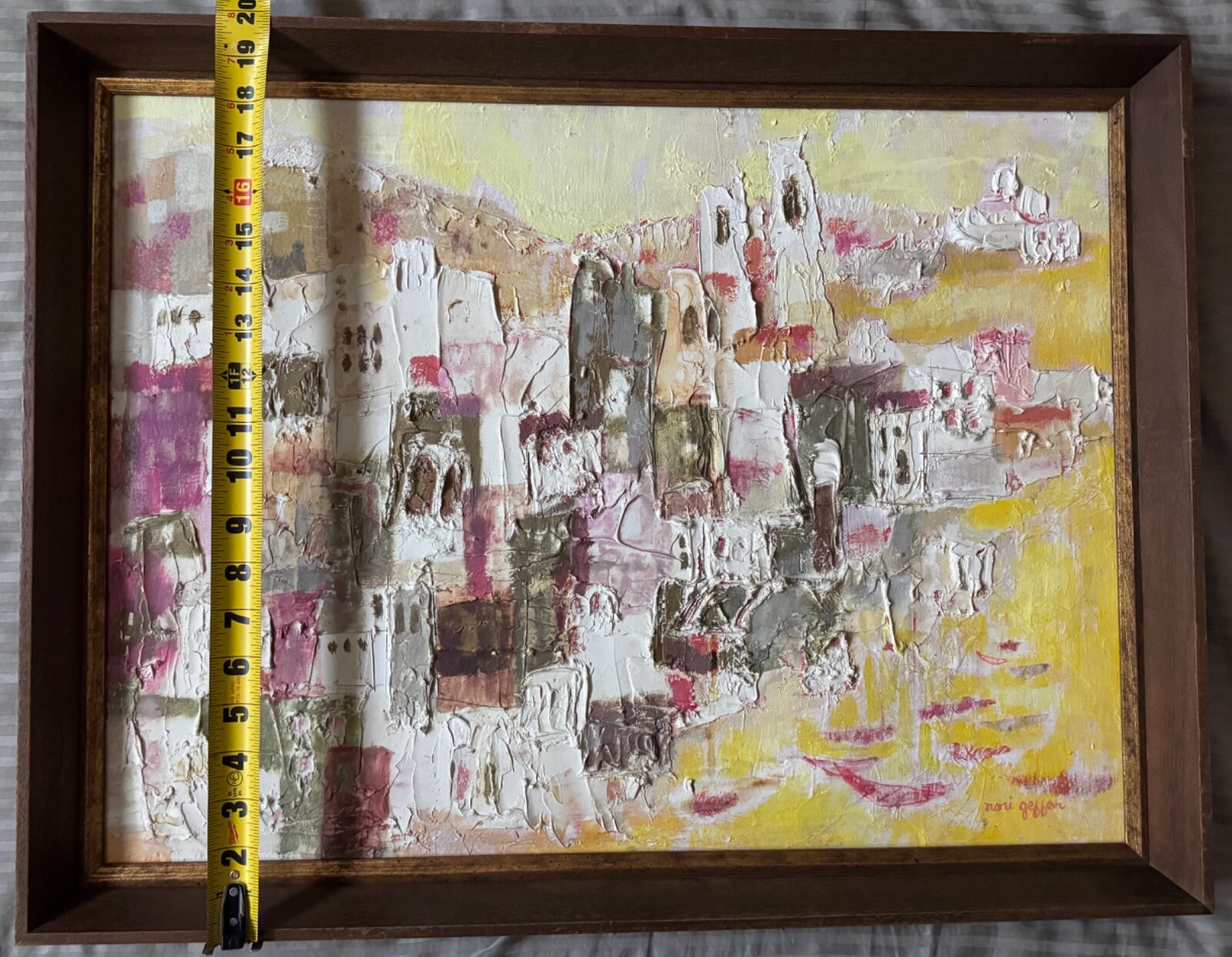 Vintage MCM Abstract Harbor Oil Painting Mid Century Modern Art Signed 60s 70s