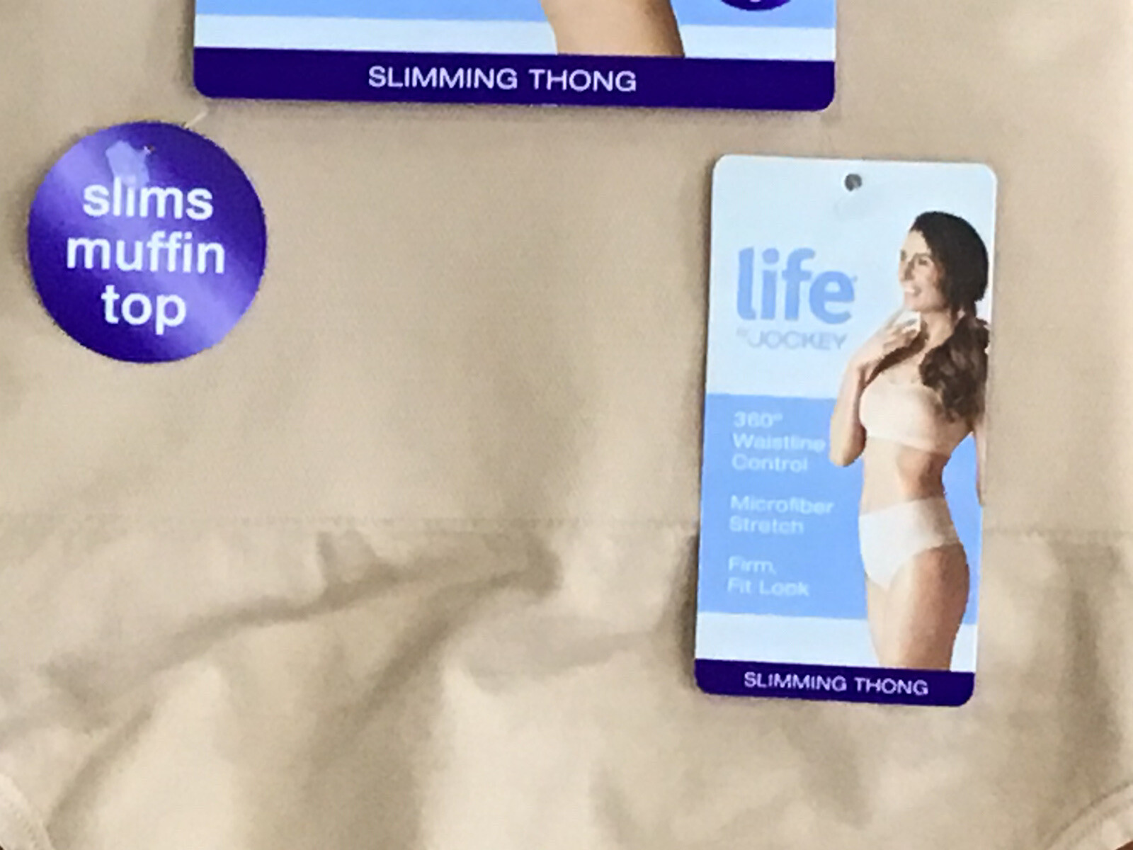 New Life by Jockey Slimming Thong 2 pairs, panties tanga, XL, Beige