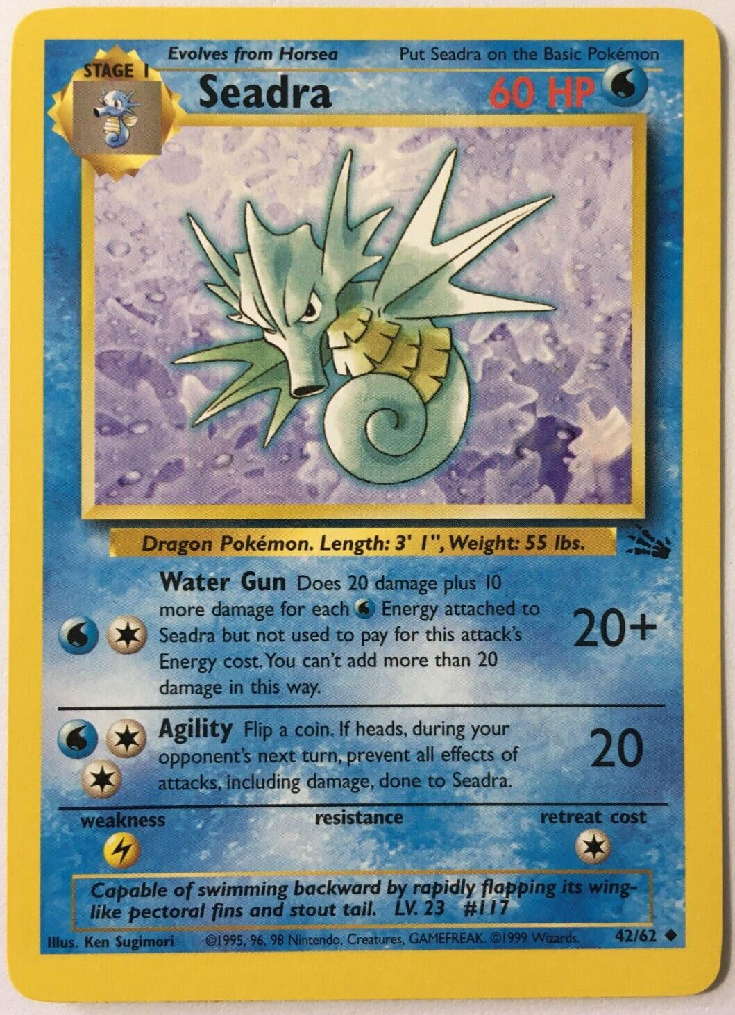 POKEMON SEADRA 42/62 FOSSIL UNCOMMON NEAR MINT