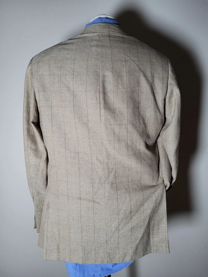 ISAIA napoli Full-canvas LINEN SILK Check Hopsack Tweed sport Coat Blazer 50 40R - Image 4 of 4