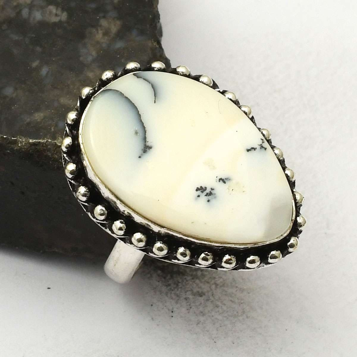 Dendrite Opal Gemstone Handmade Ring Jewelry Gift For Her US Size-7.25 AR 72201