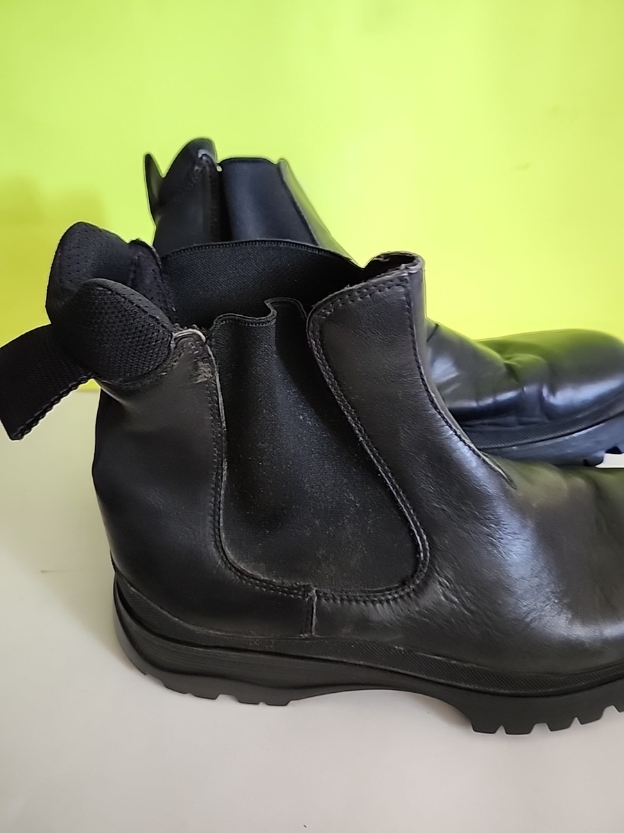 Prada Men Brixxen Boots US10.5 Black Leather Mid Top Rubber Chunky
