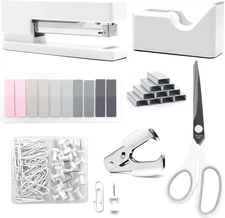 White Office Supplies, UPIHO White Desk Accessories, Stapler and Tape Dispenser 