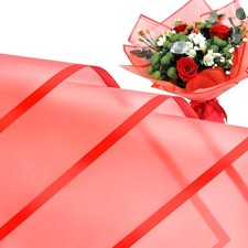 20 Sheets Red Flower Wrapping Paper, Waterproof Floral Wrap Red Edge Bouquet ...