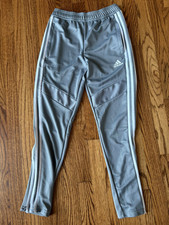 Adidas Track Pants Kids M 10/12 Gray White Stripe Athletic Joggers Sweatpants