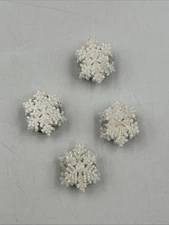 Vintage Set Of 4 Snowflake White Glitter Button Covers With Silver Back