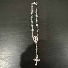 Handmade Auto Car Rearview Mirror Rosary with Black Cracked Glass Beads