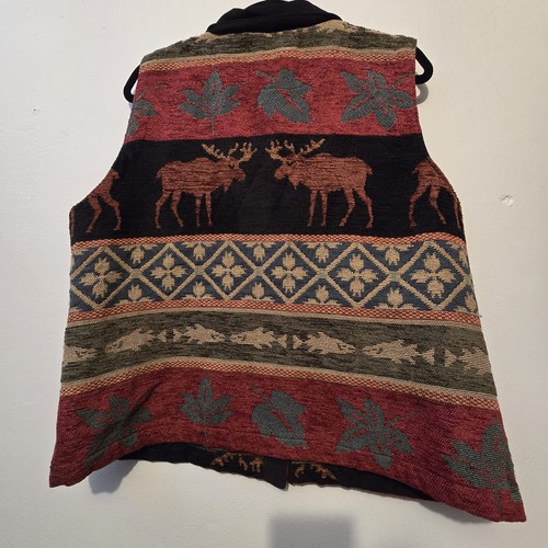 Vtg 90s Y2K Coldwater Creek Tapestry Vest Womens XL Moose Fish Cabincore Country - Picture 8 of 9