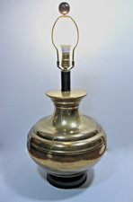 c. 1968-71 Lg Table Lamp: Gold Porcelain Body, Wooden Base & Finial