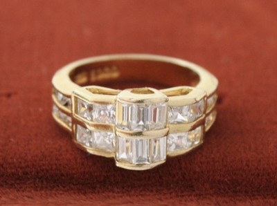 Vintage EDCO Ring Sterlingsilber 925 Baguette Kristalle Vermeil Größe 7