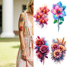 9pcs Temporary Tattoo Temporary Tattoo Stickers Blue Flowers Tulip Pink Flower