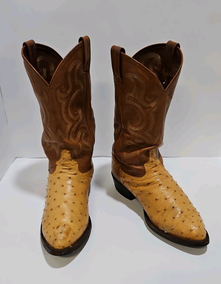 Tony Lama CZ807 Full Quill Ostrich Leather Boots Size 11 EE, Well Worn