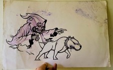 Original Tattoo Flash Artwork Death And Hell Hound Pen  Ink Drawing