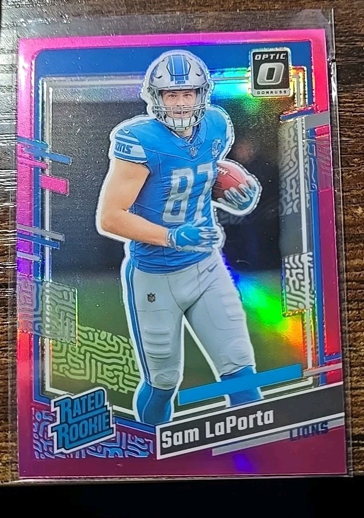 2023 Panini Donruss - Rated Rookie Sam LaPorta #332 Optic Preview Pink Prizm...