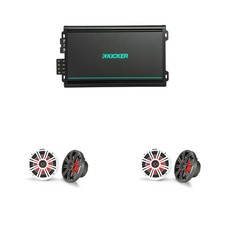 Kicker 2 Pair  45KM654L 6.5" RGB LED Marine Speakers with 48KMA6004 4 Ch. M...