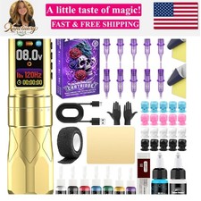 Wireless Tattoo Kit for Beginners - Complete Rotary Tattoo Pen with 1.47 OLE...