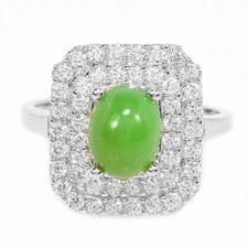 925 STERLING SILVER RING NATURAL APPLE GREEN CHRYSOPRASE OVAL GEMSTONE SIZE 6.25