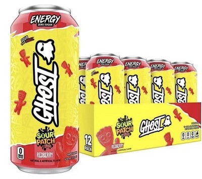 GHOST Energy Drink - 12-Pack, Sour Patch Kids Redberry, 16oz - Energy & Focus &