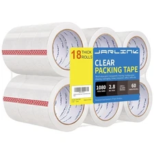 Durable Clear Packing Tape - 18 Rolls, Waterproof, 2.8mil, 60 Yards Each