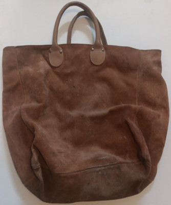 Vintage Distressed Brookstone Brown Suede Leather Tote Bag