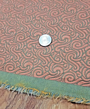 1960s MCM Jacquard Brocade Fabric Olive Green  Shiny Coral Swirl 52" Wide