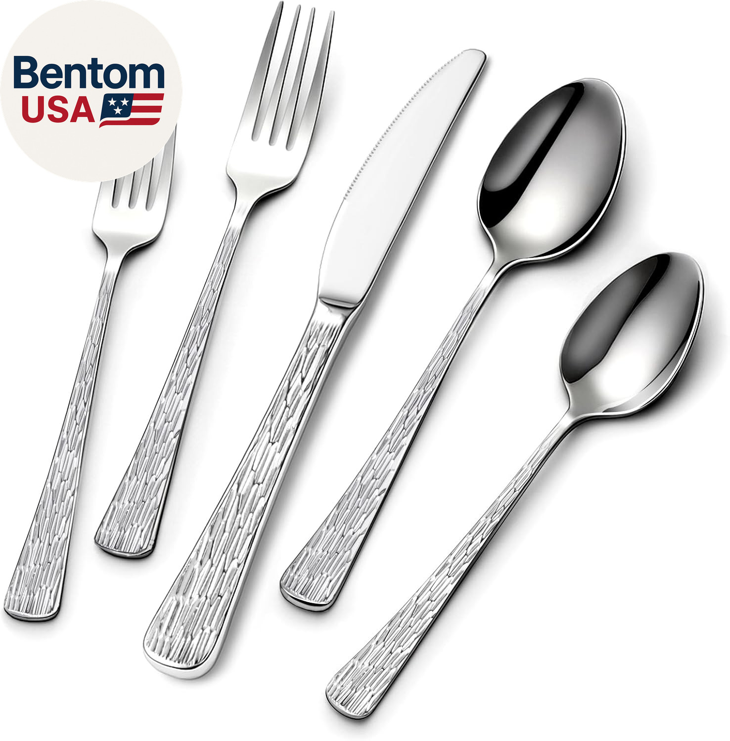 60-Piece Hammered Silverware Set for 12, Stainless Steel Flatware Set with Tree