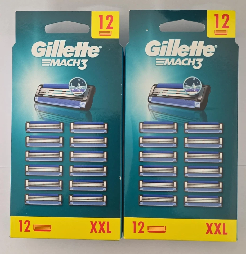 x2 Gillette Mach3 Razor Blades Pack of 12 = 24 Blades