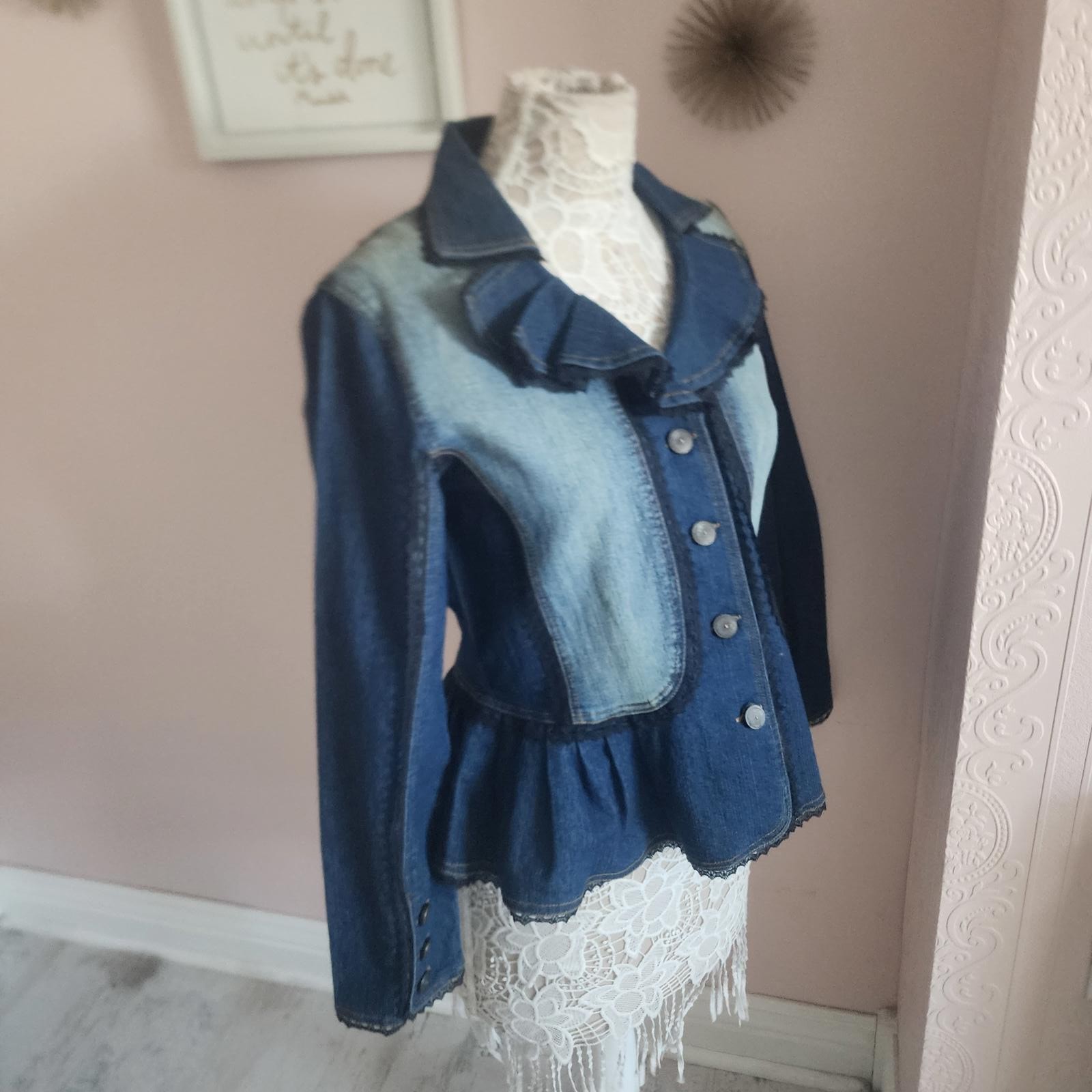 The Pyramid collection peplum denim jean jacket unique fun L