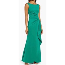 Eliza J Ruched Cascading Ruffle Gown Size 4 Green Sleeveless Back Zip Long NEW