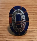 NAVAJO STERLING SILVER RING SIZE 6 W/LAPIS & CORAL INLAY & RAISED NUGGET
