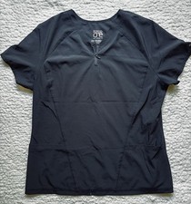 Barco One Women  s Black Vented Scrub Top V-Neck With Zipper  Pockets - Size XL