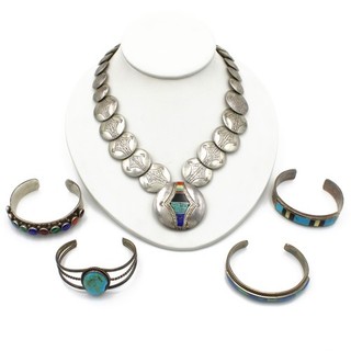 Southwest Sterling Turquoise Lapis Onyx Inlay Concho Jewelry Lot of 5 #S6158 4