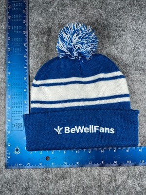 BeWellFans Jetline Beanie Toque Adult One Size Blue White Knit 100% Acrylic Pom