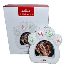 Hallmark 2024 Happy Dog Porcelain Hanging Photo Holder Keepsake Ornament NIB