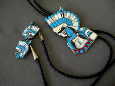 Southwest Multi-Stone Native Chief Inlay Silv...
