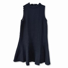 LOFT Navy White Pinstripe Sleeveless Drop Waist Ruffle Hem Mini Dress Size Large