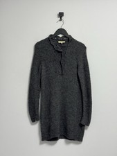 Sezane Angelita Knit Dress Gray Ruffle Neck Lace Wool Alpaca Blend Size M