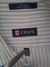 Chaps Men's Striped 100% Cotton Dress Shirt Large 16-16.5 Blue White 32/33