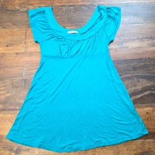 Forever Teal Empire Waist top Medium Short Sleeve Casual babydoll Y2k