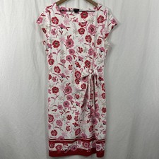 Talbots Effortless Jersey Bella Floral Dress Womens Sz L Airy Blossoms Red Pink