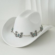 White Western Cowboy Hat Butterfly Hat Band Cowgirl Ranch Rodeo Festival Costume