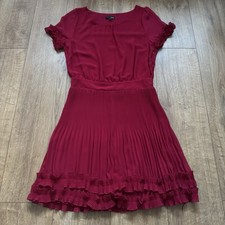 NEW Next Red Cerise Chiffon Dress Size UK Size 8 Pleated Pleat Frill Work Formal