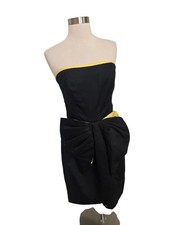 Victor Costa 80s 90s Vintage Black Yellow Strapless Bow Cocktail Dress Size 10