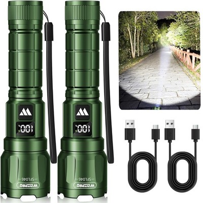 WdtPro LED Rechargeable Flashlight 2 Pack, 3 Modes Super Bright 2 PACK, Green