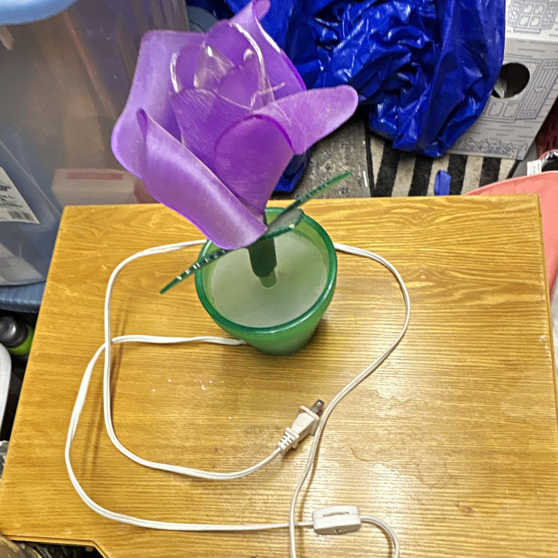 Flower Rose Plug-In Night Light, Purple/Green Plastic, White Light, Kids