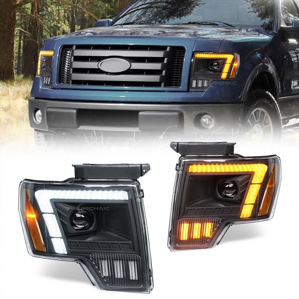 2PCS Full LED Projector Headlights Fit For Ford F150 F-150 2009-2014 Front Lamps